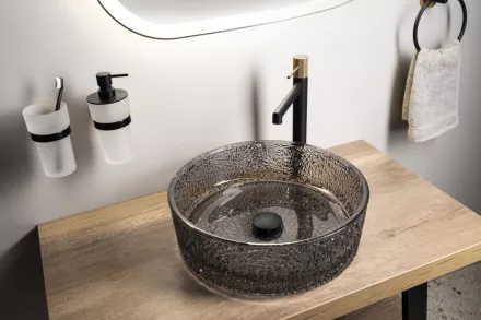 Sapho Ersel pultra tehető gravírozott üveg mosdótál 39x12 cm fekete kivitel.