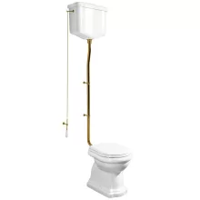   Sapho Kerasan Retro hátsó kifolyású álló kerámia WC tartállyal és öblítőmechanikával, fehér/bronz WCSET16-RETRO-ZO