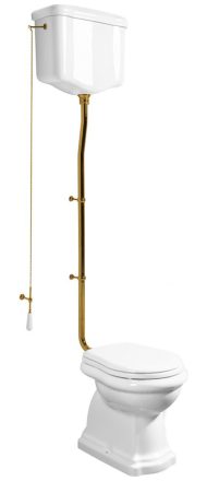Sapho Kerasan Retro alsó kifolyású álló kerámia WC, tartállyal és öblítőmechanikával, fehér/bronz WCSET17-RETRO-SO