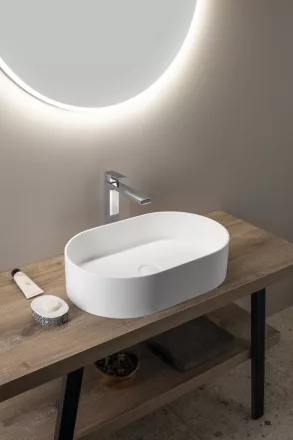 Sapho Thin pultra ültethető Rockstone mosdótál 55x35 cm, matt fehér WN205