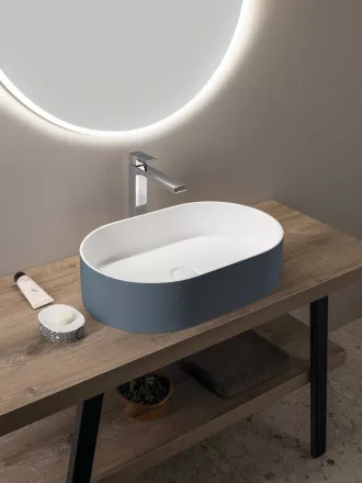 Sapho Thin pultra ültethető Rockstone mosdótál 55x35 cm matt fehér/siena kivitelben.