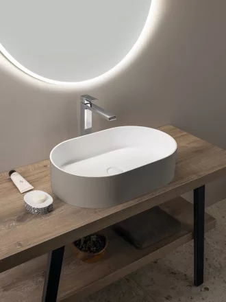 Sapho Thin pultra ültethető Rockstone mosdótál 55x35 cm matt fehér/agila kivitelben.