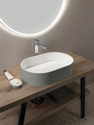 Sapho Thin pultra ültethető Rockstone mosdótál 55x35 cm matt fehér/verde kivitelben.