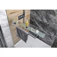   Polysan X-Square üvegpolc törölközőtartóval üvegre 80 cm, króm XQ458