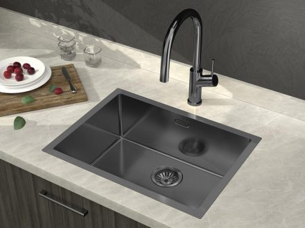 Sapho Zenith szögletes rozsdamentes acél mosogatótálca 60x45 cm PVD bevonattal, antracit ZN6045B