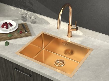 Sapho Zenith szögletes rozsdamentes acél mosogatótálca 60x45 cm PVD bevonattal, matt réz ZN6045PG