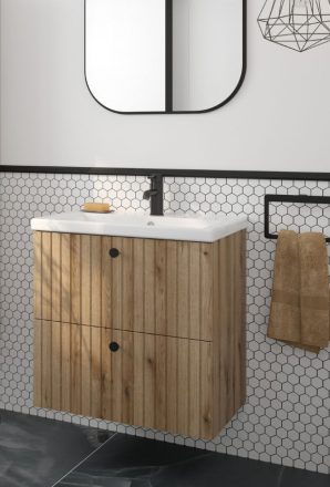 Nesso Silvana fürdőszobai alsószekrény SoftClose fiókokkal 60x45 fogantyúk nélkül, világos tölgy 001-D-06049