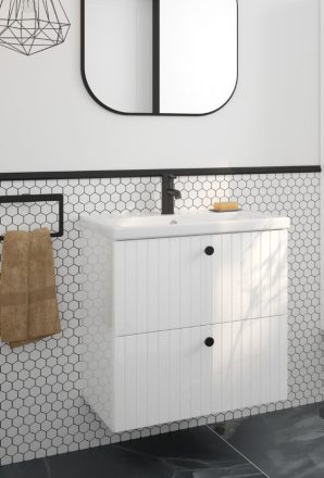 Nesso Silvana fürdőszobai alsószekrény SoftClose fiókokkal 60x45 fogantyúk nélkül, magasfényű fehér 001-D-06051