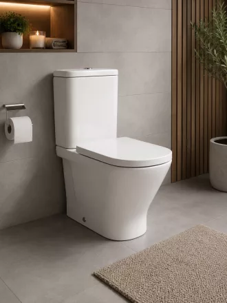 Roca The Gap Round kompakt monoblokk WC szett Slim SoftClose ülőkével oldalsó bekötésű tartállyal
