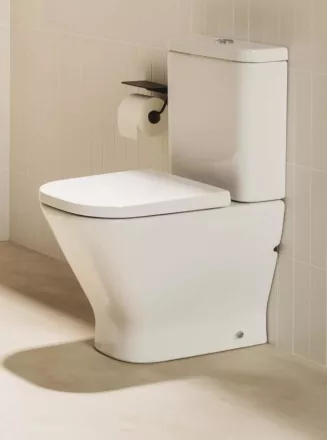 Roca The Gap Round kompakt monoblokk WC szett Slim SoftClose ülőkével alsó bekötésű tartállyal