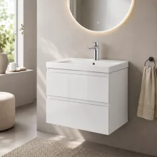 Cersanit Moduo 60 mosdószekrény szett Hansgrohe Talis E csapteleppel és helytakarékos szifonnal fényes fehér króm