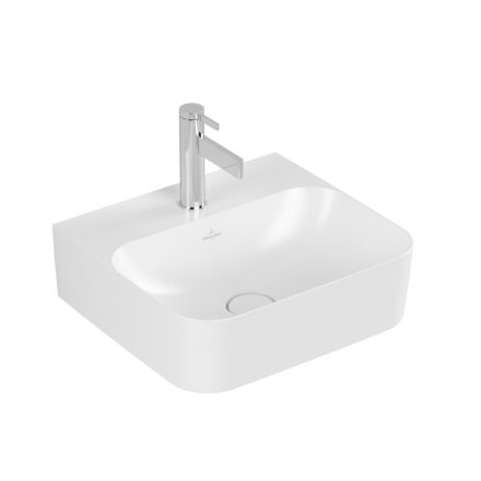 Villeroy & Boch Finion Kézmosó 43x39 csiszolt alsó felülettel, rejtett ViFlow túlfolyóval, CeramicPlus, Stone White 43644CRW