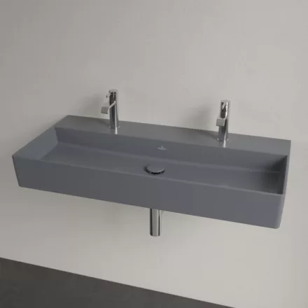 Villeroy & Boch Memento 2.0 Mosdó túlfolyó nélkül 100x47 cm, két csapfurattal, CeramicPlus felület, Grafit 4A221KI4