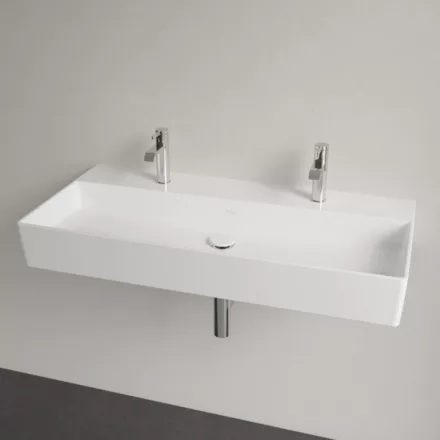 Villeroy & Boch Memento 2.0 Mosdó túlfolyó nélkül 100x47 cm, két csapfurattal, CeramicPlus felület, fehér alpin 4A221KR1