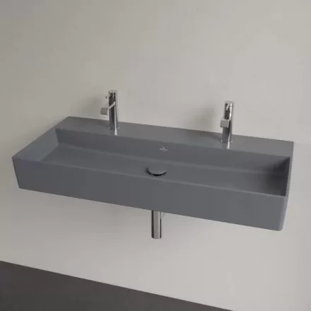 Villeroy & Boch Memento 2.0 Mosdó túlfolyó nélkül 100x47 cm, két csapfurattal, CeramicPlus felület, Grafit 4A22A1I4