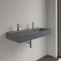 Villeroy & Boch Memento 2.0 Mosdó túlfolyó nélkül 100x47 cm, két csapfurattal, CeramicPlus felület, Grafit 4A22A1I4