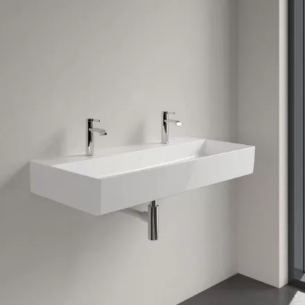 Villeroy & Boch Memento 2.0 Mosdó túlfolyó nélkül 100x47 cm, két csapfurattal, CeramicPlus felület, Stone White 4A22A1RW