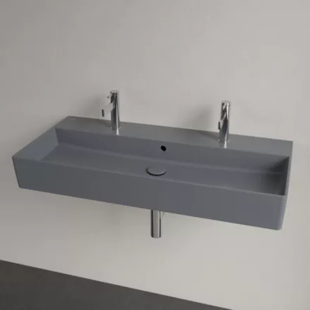Villeroy & Boch Memento 2.0 Mosdó túlfolyóval 100x47 cm, két csapfurattal, CeramicPlus felület, Grafit 4A22A4I4