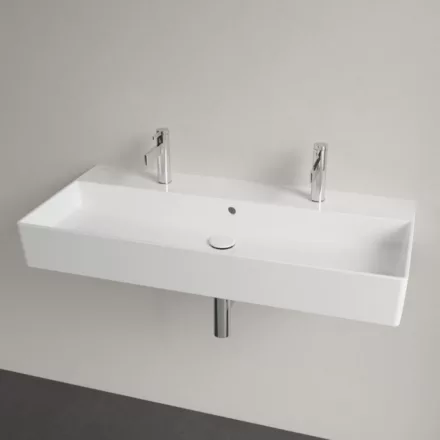 Villeroy & Boch Memento 2.0 Mosdó túlfolyóval 100x47 cm, két csapfurattal, CeramicPlus felület, Stone White 4A22A4RW