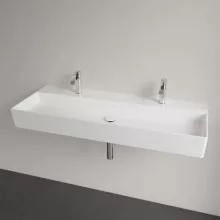   Villeroy & Boch Memento 2.0 Mosdó túlfolyó nélkül 120x47 cm, két csapfurattal, CeramicPlus felület, Stone White 4A22C1RW