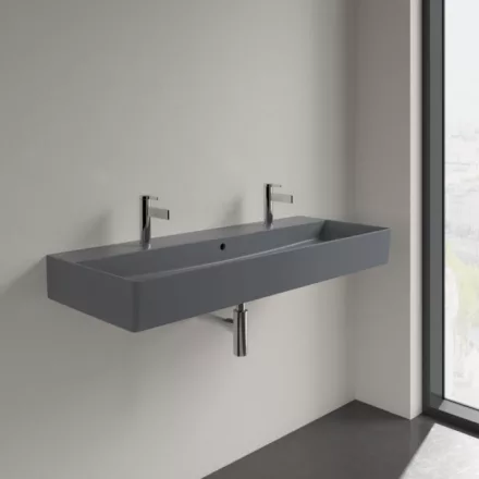 Villeroy & Boch Memento 2.0 Mosdó túlfolyóval 120x47 cm, két csapfurattal, CeramicPlus felület, Grafit 4A22C4I4