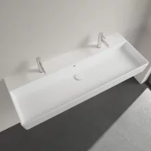   Villeroy & Boch Memento 2.0 Mosdó túlfolyóval 120x47 cm, két csapfurattal, CeramicPlus felület, Stone White 4A22C4RW