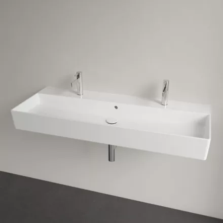 Villeroy & Boch Memento 2.0 Mosdó túlfolyóval 120x47 cm, két csapfurattal, CeramicPlus felület, fehér alpin 4A22CKR1