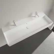   Villeroy & Boch Memento 2.0 Mosdó túlfolyóval 120x47 cm, két csapfurattal, CeramicPlus felület, Stone White 4A22CKRW