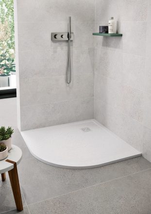 Zenon Angular Slate műmárvány zuhanytálca 90x90 cm inox lefolyóval és szifonnal, fehér 8445583092127