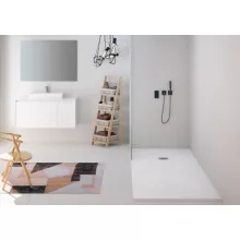   Zenon Smart Slate műmárvány zuhanytálca 90x100 cm inox lefolyóval és szifonnal, fehér 8445583170771